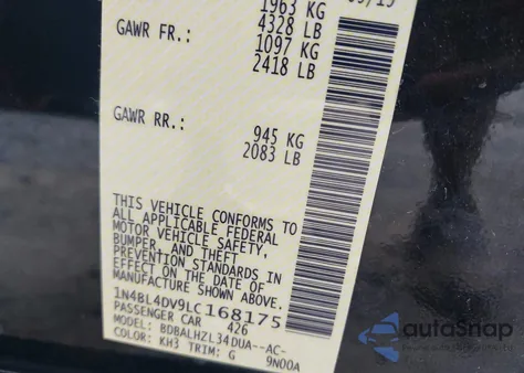 2020 Nissan Altima Sv Fwd from USA, damaged, VIN 1N4BL4DV9LC168175